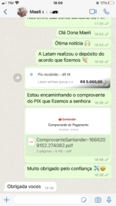 Resultado de indenização de voo cancelado - Cliente Maeli