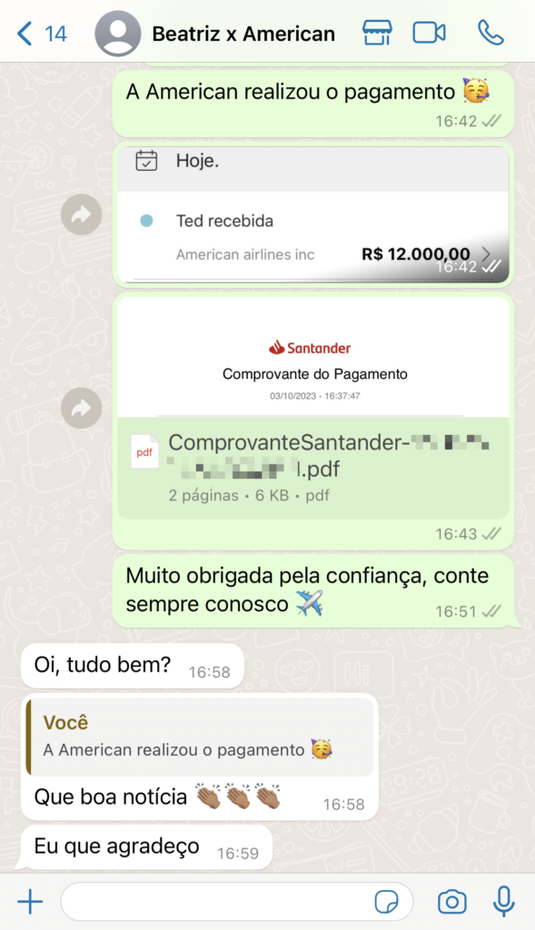 passageiro compensado - print de resultado comprovado - Beatriz