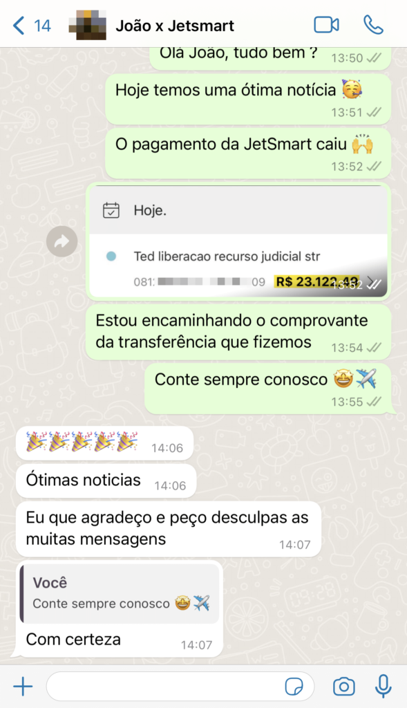 Resultado de indenização de voo cancelado - Cliente João